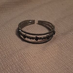 Triple-Row Black Crystal Open Cuff Bracelet